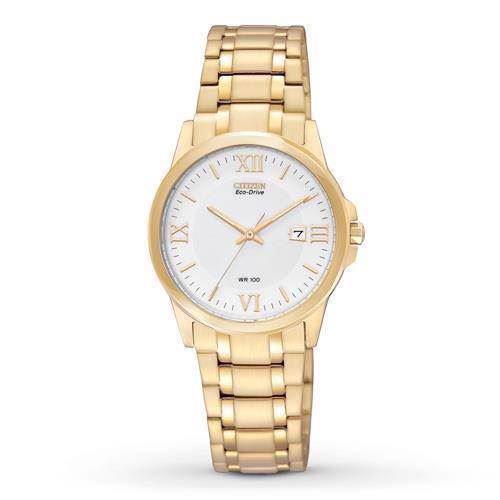 Image of forgyldt rustfri stål quartz med Eco-Drive Dame ur fra Citizen